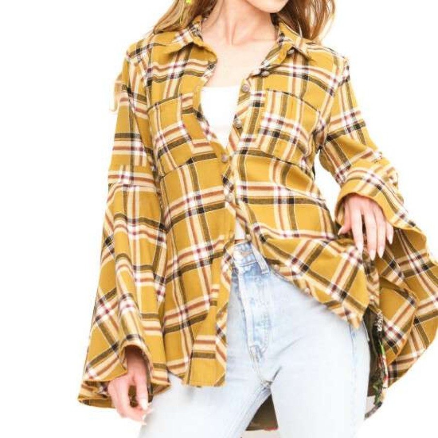 Women'S Clothing * | Best Pirce Aratta Siri Plaid Shirt Mstrd Mustard