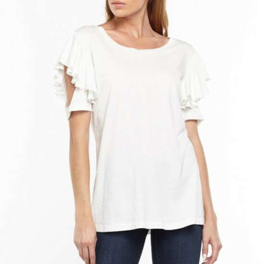 Women'S Clothing * | Budget Aratta Kelsey Ruffle Sleeve T-Shirt White