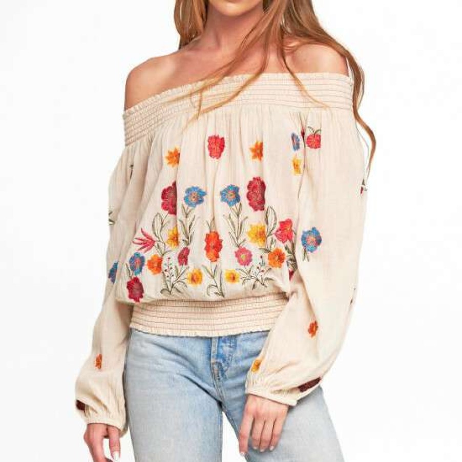 Women'S Clothing * | Hot Sale Aratta Vintage Off-The-Shoulder Tulips Blouse