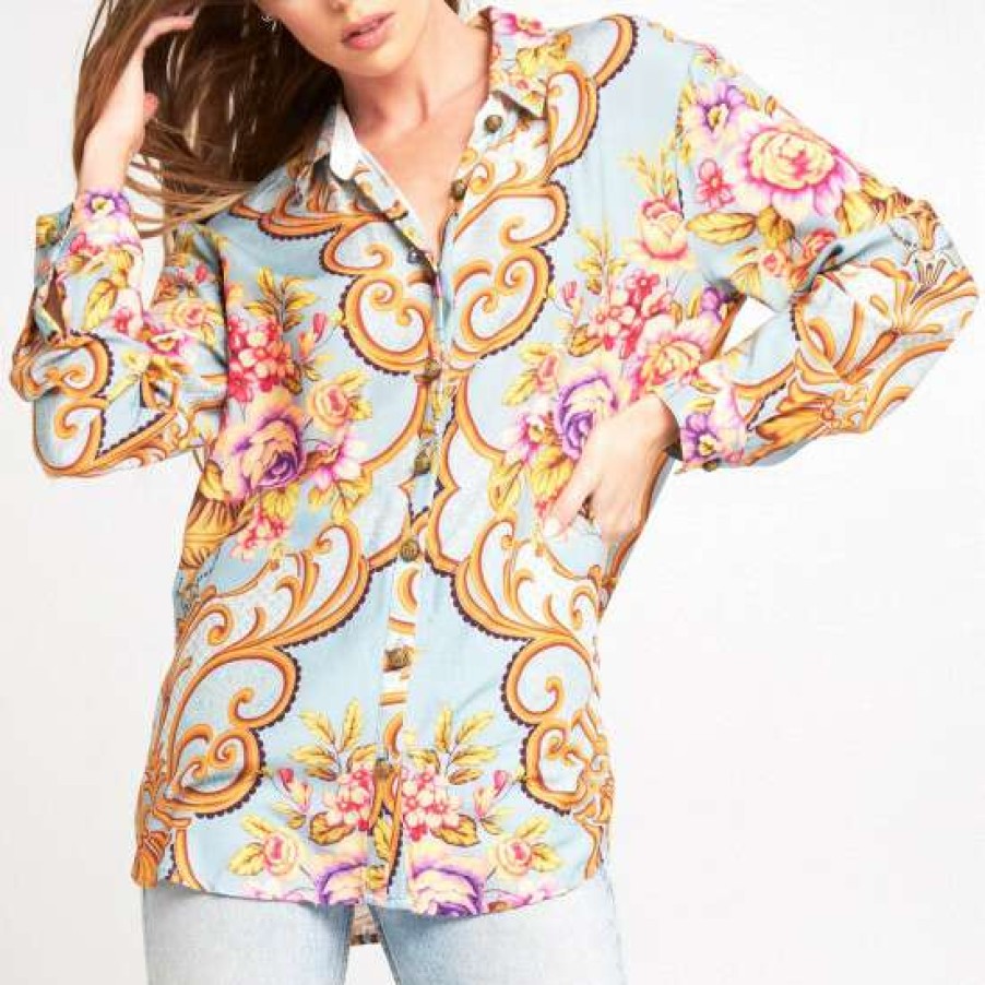 Women'S Clothing * | Coupon Aratta Soft Blue Gianni Shirt