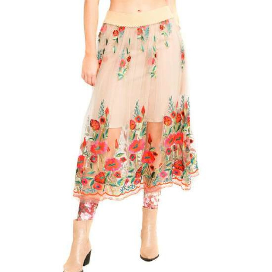 Women'S Clothing * | Wholesale Aratta Vintage Tulips Skirt Beige Beige