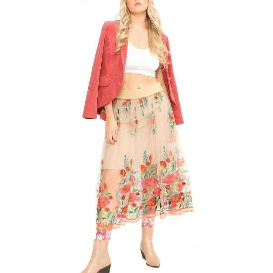 Women'S Clothing * | Wholesale Aratta Vintage Tulips Skirt Beige Beige