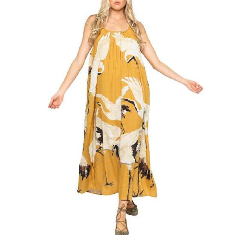 Women'S Clothing * | Outlet Aratta Mustard Cranes Of Heaven Maxi Dress