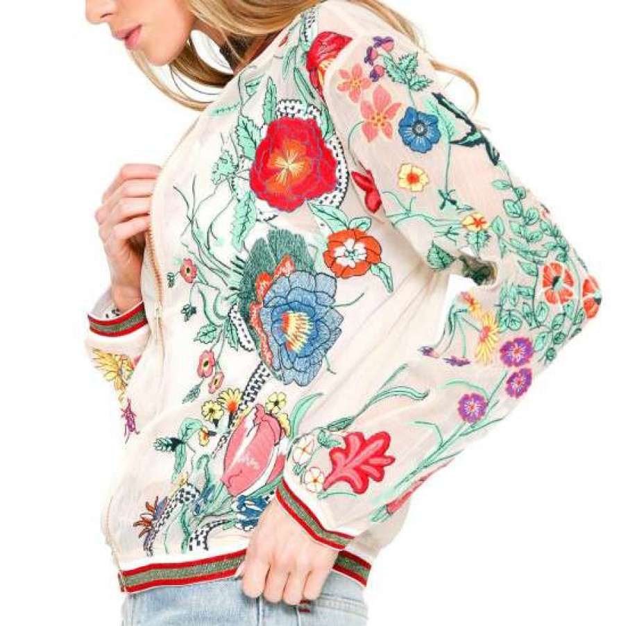 Women'S Clothing * | Buy Aratta Bellezza Embroidered Jacket White