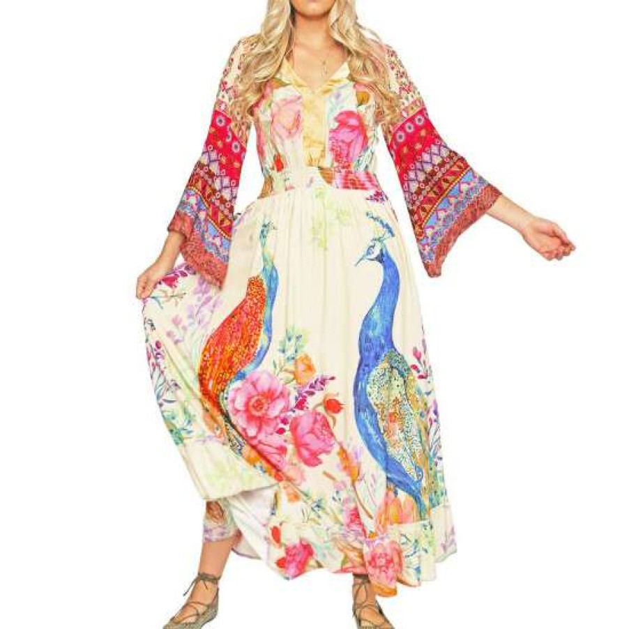 Women'S Clothing * | Best Deal Aratta Peacock Paradise Maxi Dress